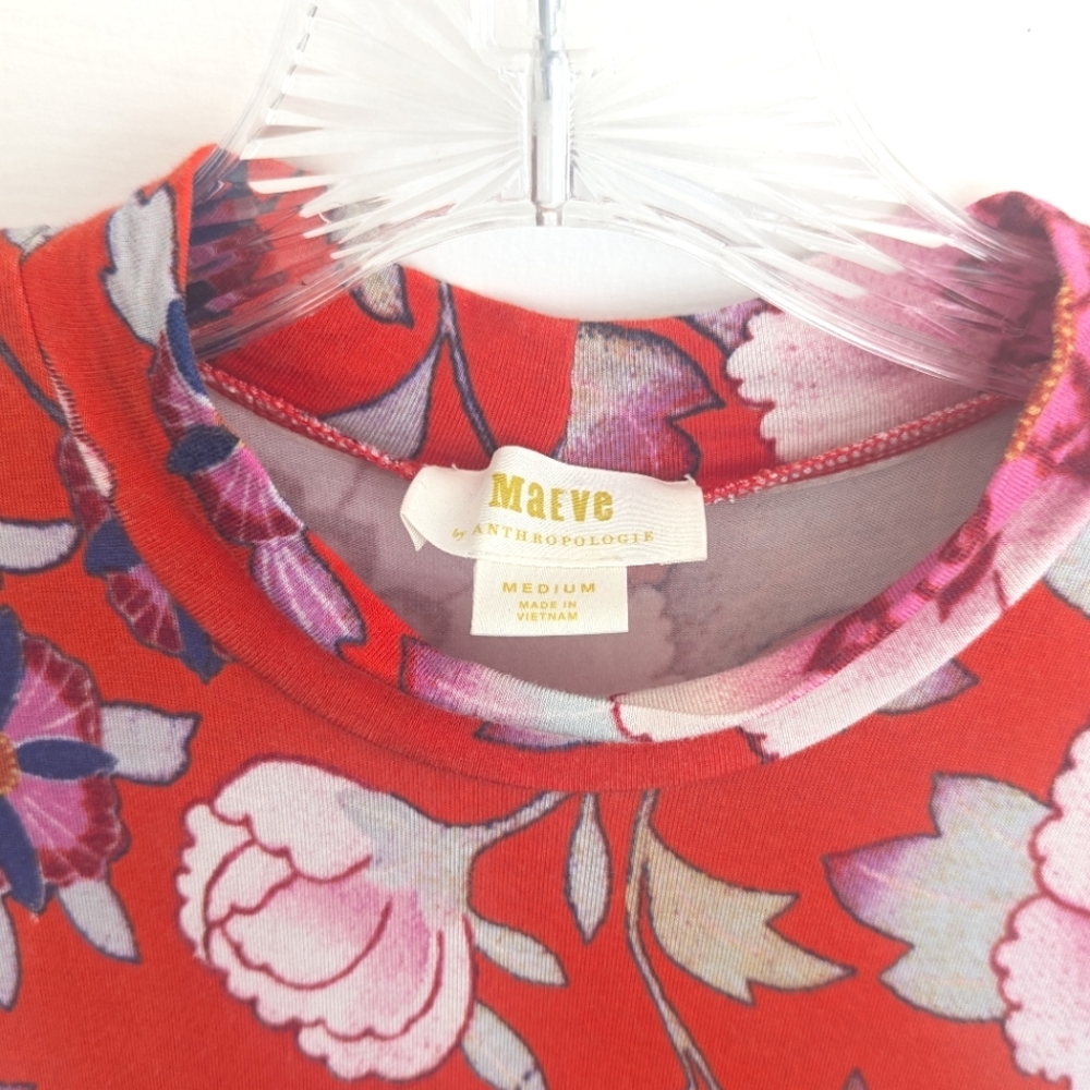 Anthropologie Floral Midi Dress - Red and Purple - Picture 6 of 6